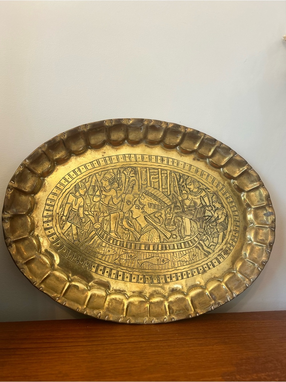 Vintage Brass Egyptian Decorative Engraved Antique Etched Tray